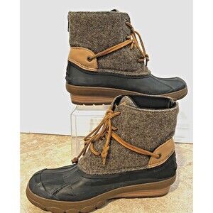 Sperry Women's SZ 6.5 Saltwater Wedge Tide Wool Rain Boot Brown/Canteen